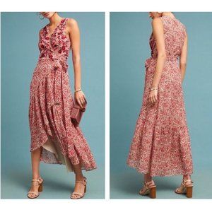 Ranna Gill Size XS Embroidered Flowers High Low Wrap Sleeveless Women's Dress